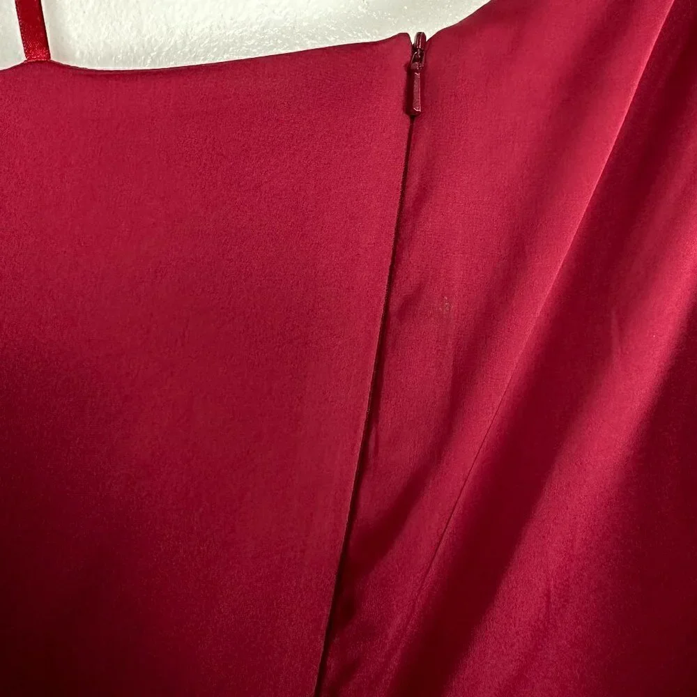 MAC DUGGAL One-Shouder Bow Satin Midi A-Line Dress in Deep Red Size US 8